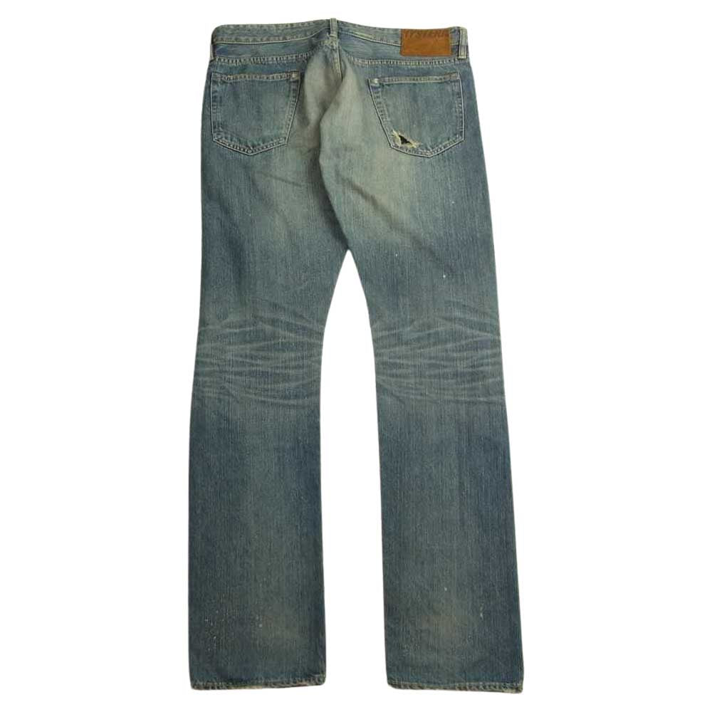 HYSTERIC GLAMOUR ヒステリックグラマー 4AP-2744 クラッシュ ダメージ加工 リペア加工 ペイント デニム パンツ  インディゴブルー系 34【中古】