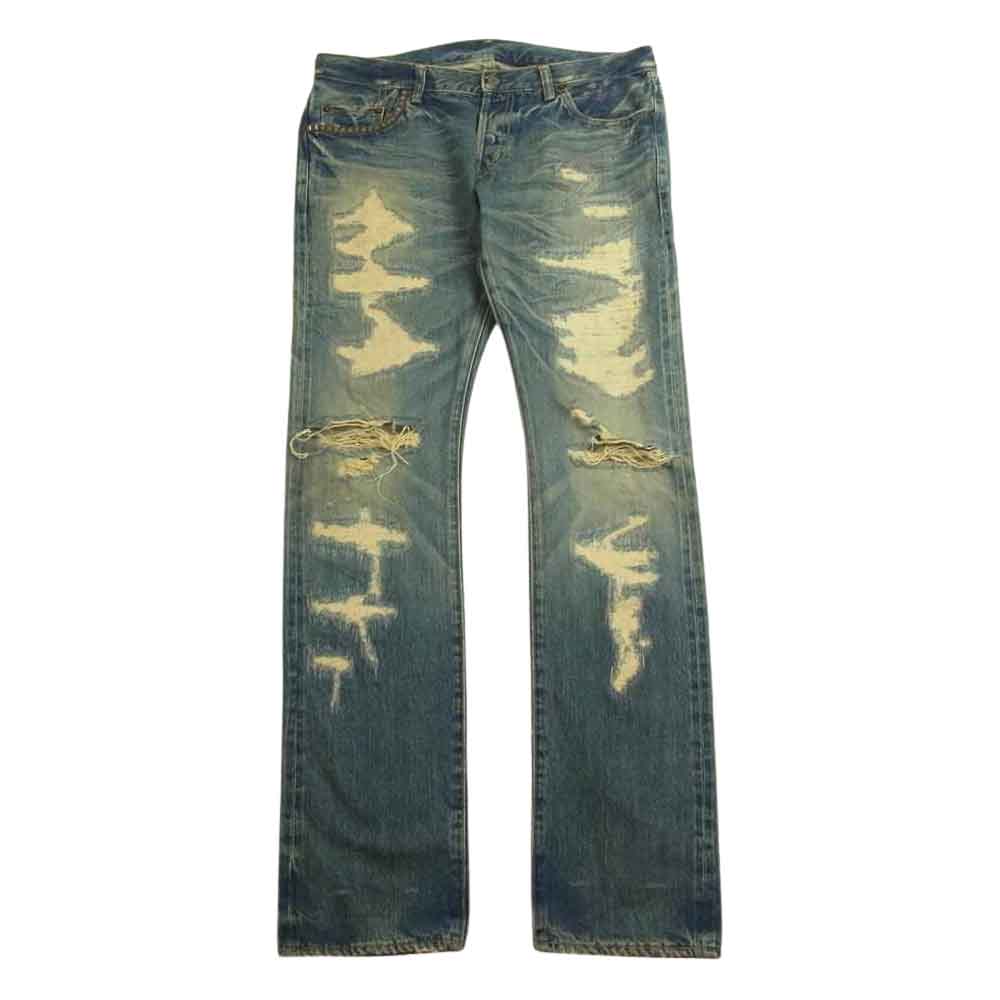 HYSTERIC GLAMOUR ヒステリックグラマー 4AP-2124 クラッシュ ダメージ加工 リペア加工 スタッズ デニム パンツ インディゴブルー系 34【中古】