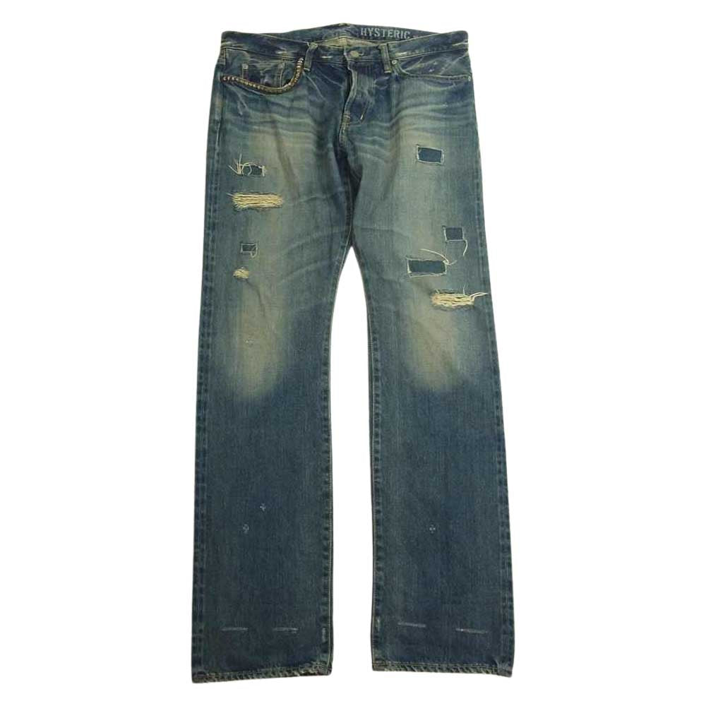 HYSTERIC GLAMOUR ヒステリックグラマー 16AW 0263AP23 SP加工 小窓 スタッズ リメイク ダメージ加工 ストレート デニム パンツ インディゴブルー系 36【中古】