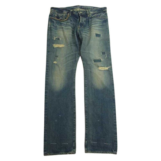 HYSTERIC GLAMOUR ヒステリックグラマー 16AW 0263AP23 SP加工 小窓 スタッズ リメイク ダメージ加工 ストレート デニム パンツ インディゴブルー系 36【中古】