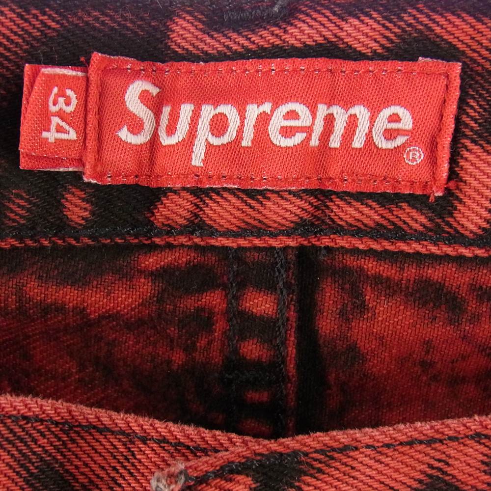 Supreme シュプリーム 20SS Washed Regular Jean ウォッシュドレギュラージーンズ バック スター 刺繍 デニムパンツ レッド ワインレッド系 34【極上美品】【中古】