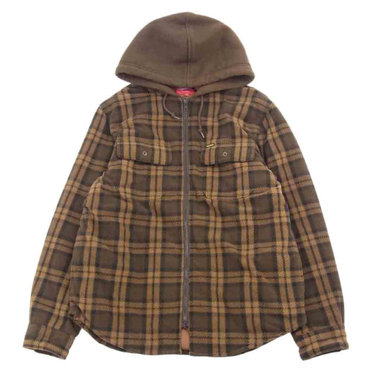 Supreme シュプリーム 18AW Hooded Plaid Work Shirt フーデッド チェック ワーク ジップアップ シャツ ブラウン系 M【中古】