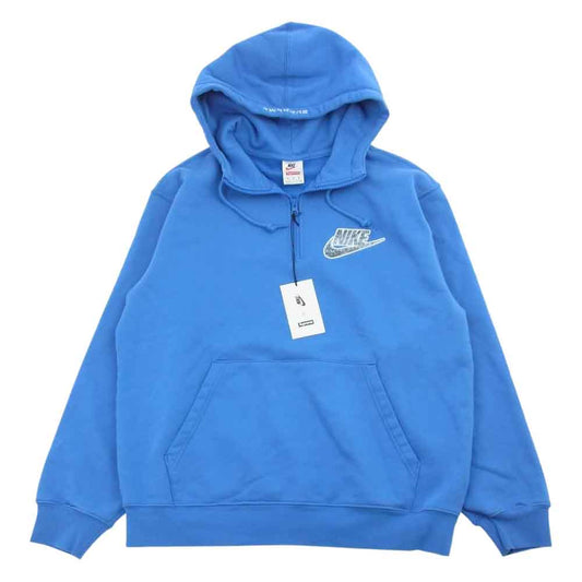Supreme シュプリーム 21SS × NIKE Half Zip Sweatshirt ナイキ ハーフ ジップ フード パーカー ブルー系 M【中古】