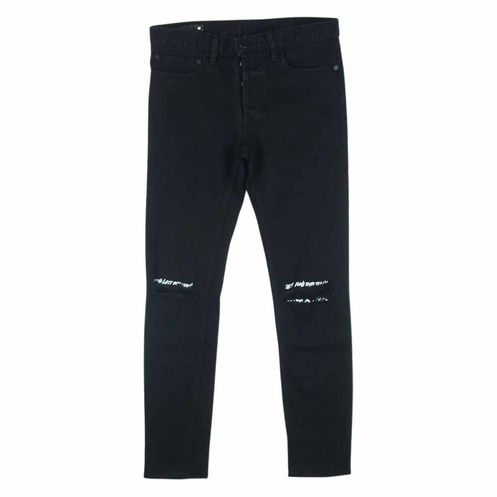 MINEDENIM マインデニム 21SS 2103-1001-99-302 Lettered S. Slim STR 5pocket OWS ダメージ加工 レター スリム ジーンズ デニム パンツ ブラック系 7【中古】
