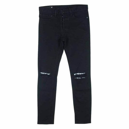 MINEDENIM マインデニム 21SS 2103-1001-99-302 Lettered S. Slim STR 5pocket OWS ダメージ加工 レター スリム ジーンズ デニム パンツ ブラック系 7【中古】