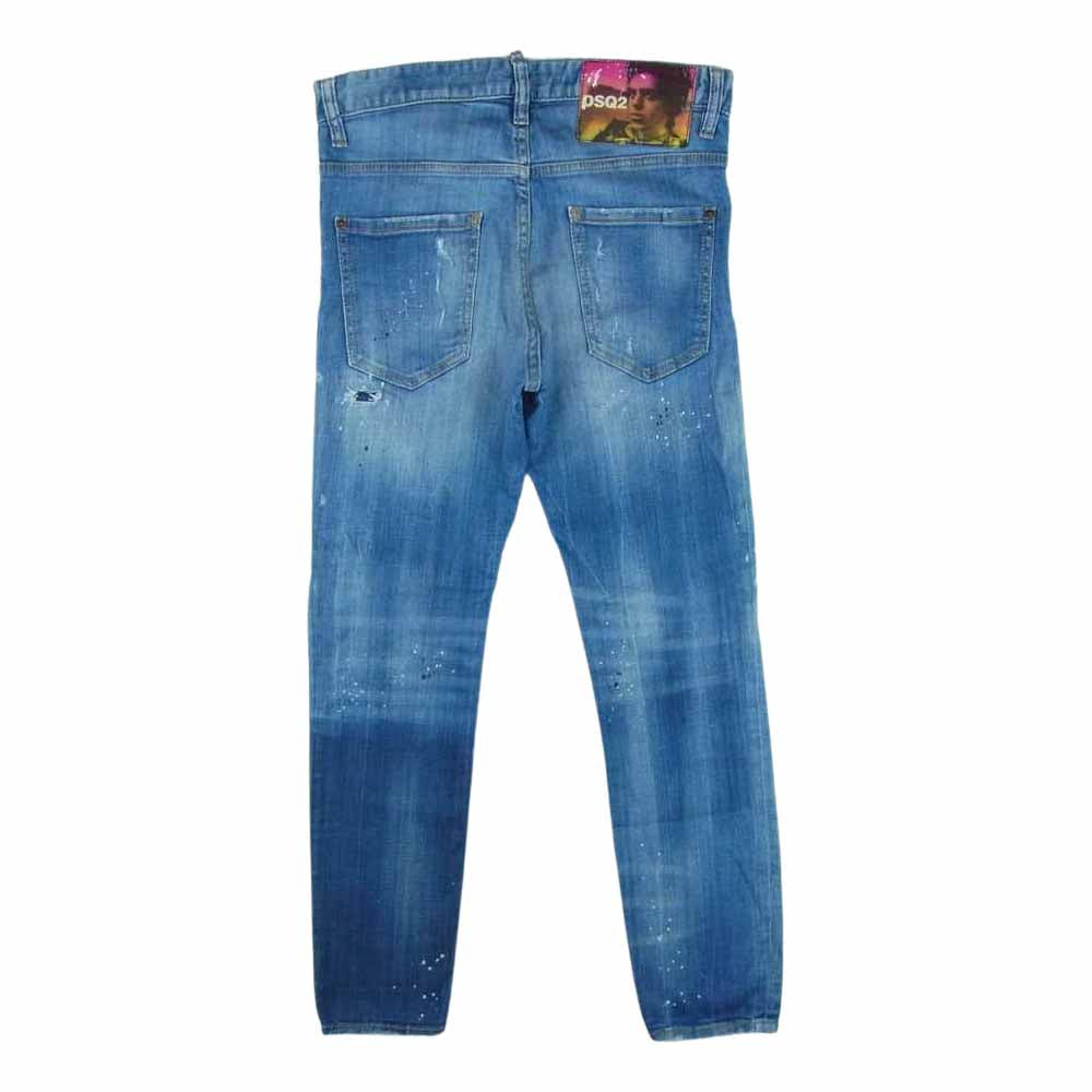 DSQUARED2 ディースクエアード ジャパンタグ S74LB0517 S30342 ACID GREEN SPOTS WASH SKINNY DAN ダメージ ペイント加工 スキニー デニム パンツ インディゴブルー系 46【中古】