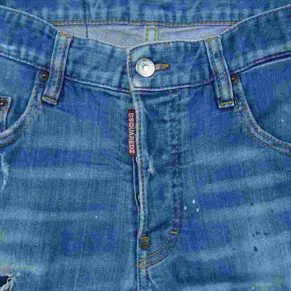 DSQUARED2 ディースクエアード ジャパンタグ S74LB0517 S30342 ACID GREEN SPOTS WASH SKINNY DAN ダメージ ペイント加工 スキニー デニム パンツ インディゴブルー系 46【中古】