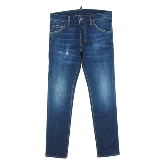 DSQUARED2 ディースクエアード 国内正規品 S74LB0767 S30664 DARK NIGHT RED SPOTS WASH COOL GUY JEANS ナンバリングパッチ ダメージ ペイント加工 クールガイ ジーンズ デニム パンツ インディゴブルー系 42【中古】