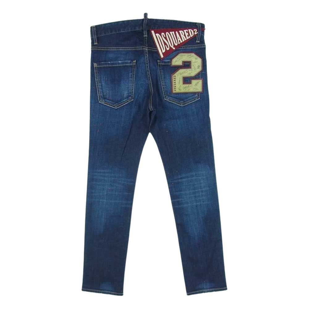 DSQUARED2 ディースクエアード 国内正規品 S74LB0767 S30664 DARK NIGHT RED SPOTS WASH COOL GUY JEANS ナンバリングパッチ ダメージ ペイント加工 クールガイ ジーンズ デニム パンツ インディゴブルー系 42【中古】