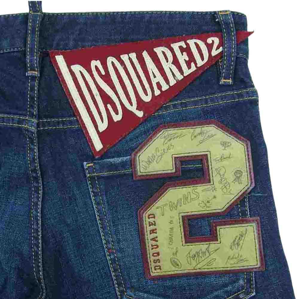 DSQUARED2 ディースクエアード 国内正規品 S74LB0767 S30664 DARK NIGHT RED SPOTS WASH COOL GUY JEANS ナンバリングパッチ ダメージ ペイント加工 クールガイ ジーンズ デニム パンツ インディゴブルー系 42【中古】