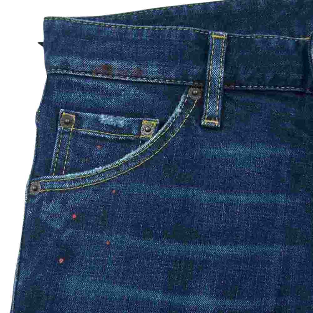 DSQUARED2 ディースクエアード 国内正規品 S74LB0767 S30664 DARK NIGHT RED SPOTS WASH COOL GUY JEANS ナンバリングパッチ ダメージ ペイント加工 クールガイ ジーンズ デニム パンツ インディゴブルー系 42【中古】
