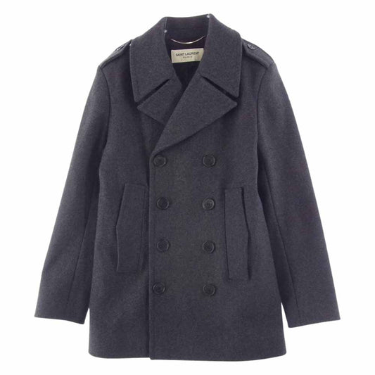 SAINT LAURENT サンローラン 15AW 394514 Y969J エディ期 メルトンウール Pコート ピーコート グレー系 46【中古】