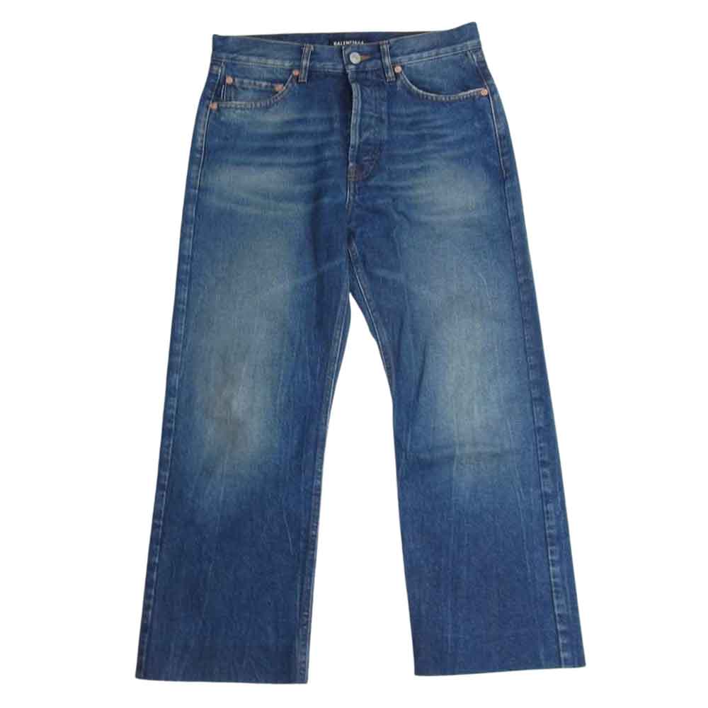 BALENCIAGA バレンシアガ 594609 TCW03 クロップド ボタンフライ ジーンズ デニムパンツ インディゴブルー系 29【中古】