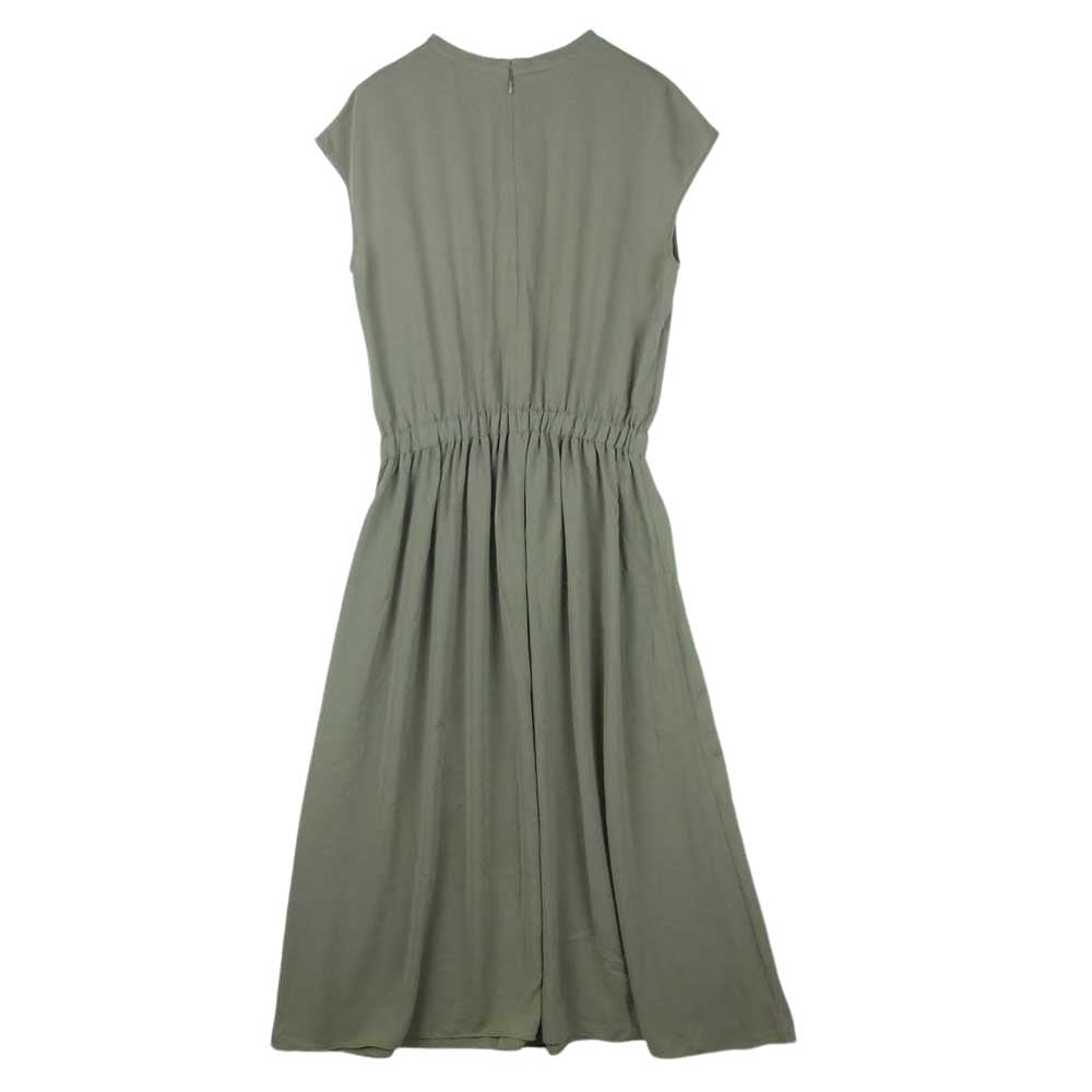 theory セオリー LUXE リュクス 19SS 03-9105550 HEAVY PEARL HEBY ノースリーブ リボン フレア ワンピース グレイッシュカーキ系 38【中古】