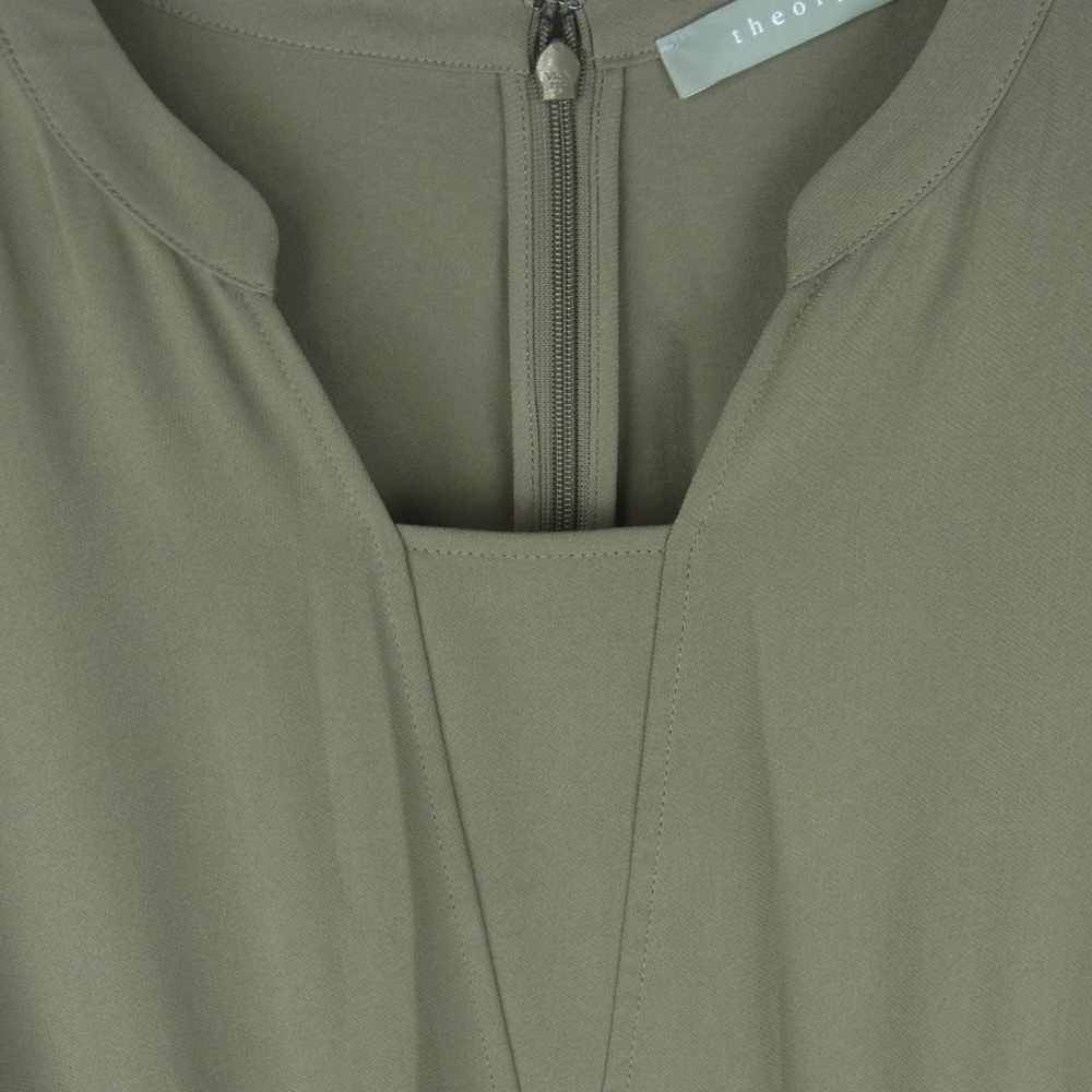 theory セオリー LUXE リュクス 19SS 03-9105550 HEAVY PEARL HEBY ノースリーブ リボン フレア ワンピース グレイッシュカーキ系 38【中古】