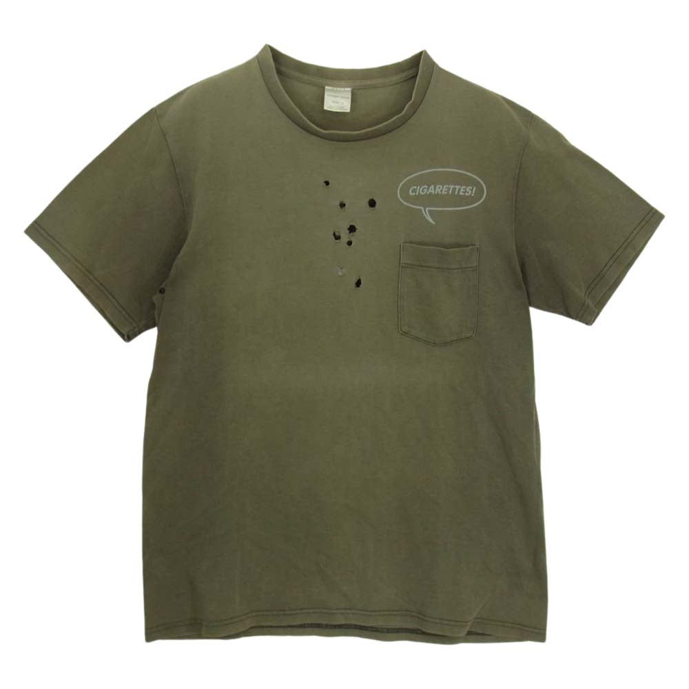 NUMBER(N)INE ナンバーナイン 01SS TIME期 タイム期 CIGARETTES アーカイブ ダメージ加工 ポケット Tシャツ ブラウン カーキ系 4【中古】