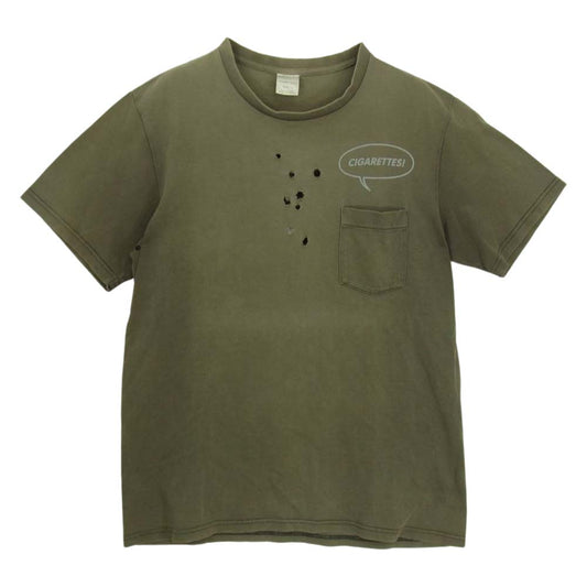 NUMBER(N)INE ナンバーナイン 01SS TIME期 タイム期 CIGARETTES アーカイブ ダメージ加工 ポケット Tシャツ ブラウン カーキ系 4【中古】