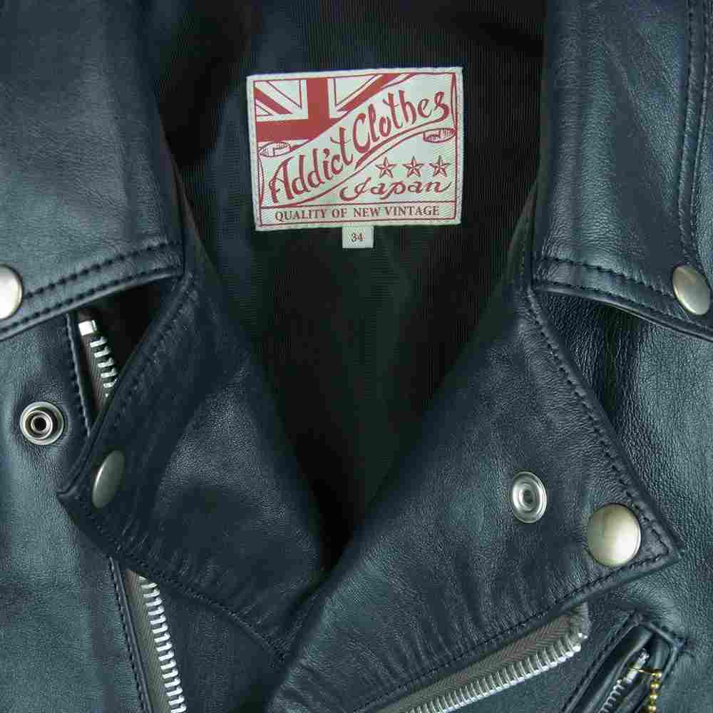 ADDICT CLOTHES アディクトクローズ SPECIAL LIMITED FOR 5TH ANNIVERSARY スペシャル リミテッド ダブル ライダース レザー ジャケット ダークネイビー系 34【極上美品】【中古】