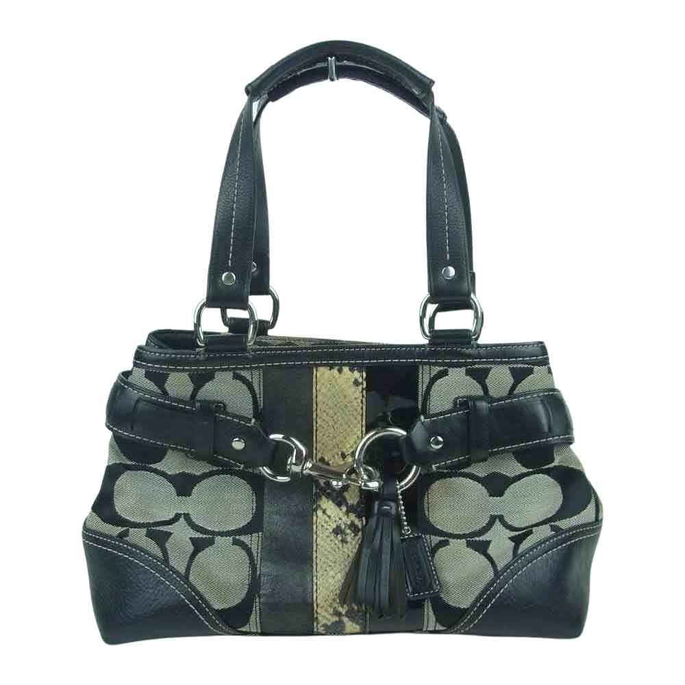 COACH コーチ 10262 シグネチャー ハンド バッグ ブラック系 グレー系【中古】