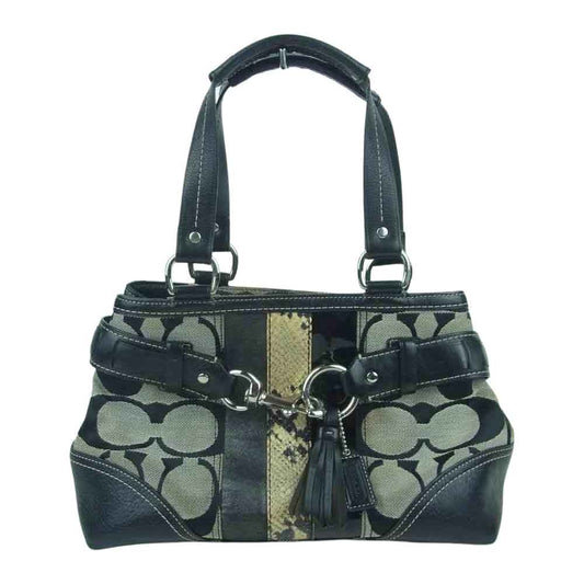 COACH コーチ 10262 シグネチャー ハンド バッグ ブラック系 グレー系【中古】