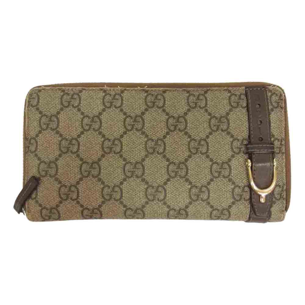 GUCCI グッチ 309758 GGスプリーム ベルト ラウンドファスナー ウォレット 財布 ブラウン系【中古】