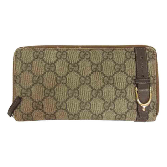 GUCCI グッチ 309758 GGスプリーム ベルト ラウンドファスナー ウォレット 財布 ブラウン系【中古】