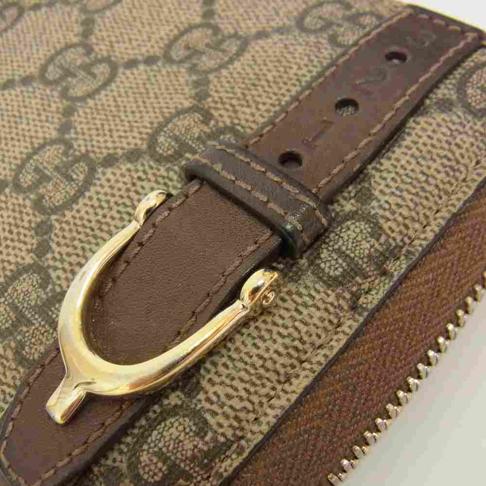 GUCCI グッチ 309758 GGスプリーム ベルト ラウンドファスナー ウォレット 財布 ブラウン系【中古】