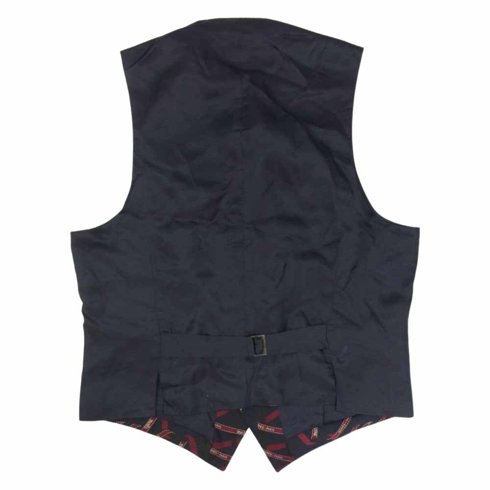 HERMES エルメス 国内正規品 GL907 シルク100% ロゴリボン総柄 ベスト ネイビー系 48【中古】