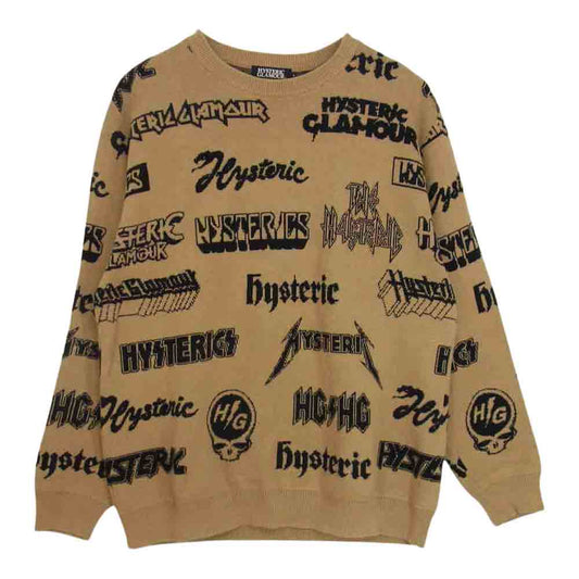 HYSTERIC GLAMOUR ヒステリックグラマー 02173NS07 METAL 総柄 ジャカード プルオーバー ニット ブラウン系 L【中古】