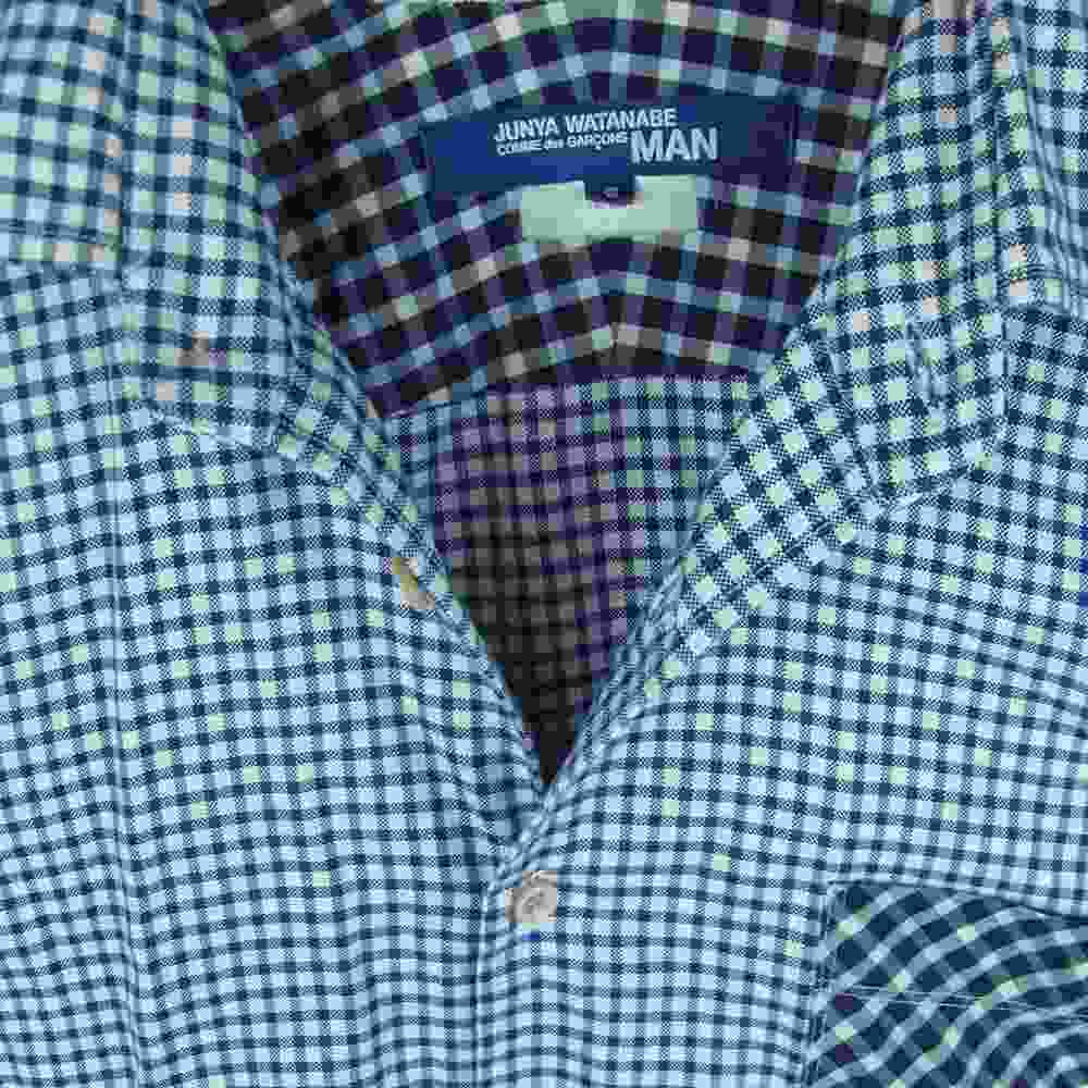 JUNYA WATANABE COMME des GARCONS MAN ジュンヤワタナベコムデギャルソンマン WH-B026 ギンガム チェック 切替 長袖 シャツ ブルー系 ホワイト系 S【中古】