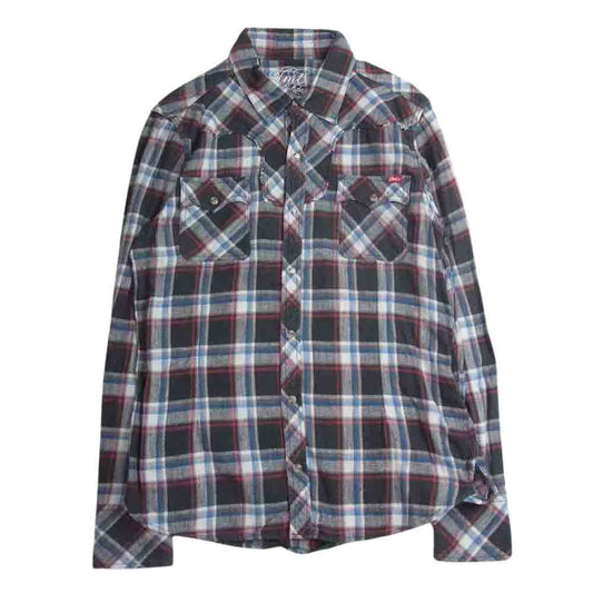TMT ティーエムティー TSH-S1301 FLANNEL CHECK SHIRT フランネル チェック 長袖 シャツ グレー ホワイト レッド マルチカラー系 L【中古】