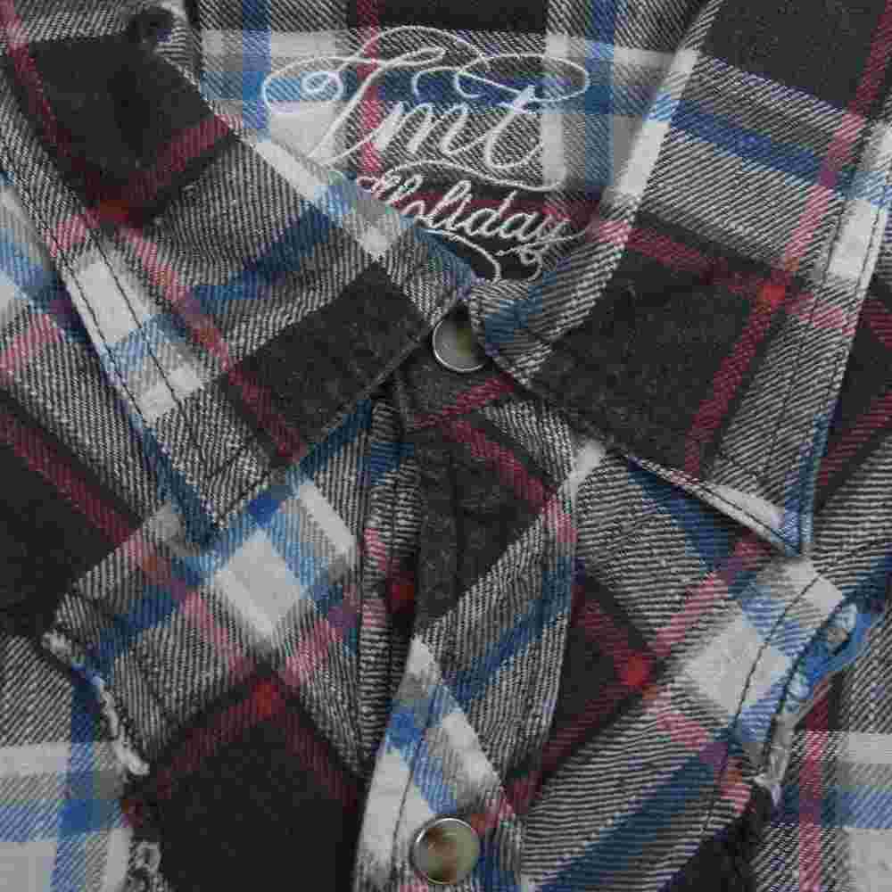 TMT ティーエムティー TSH-S1301 FLANNEL CHECK SHIRT フランネル チェック 長袖 シャツ グレー ホワイト レッド マルチカラー系 L【中古】