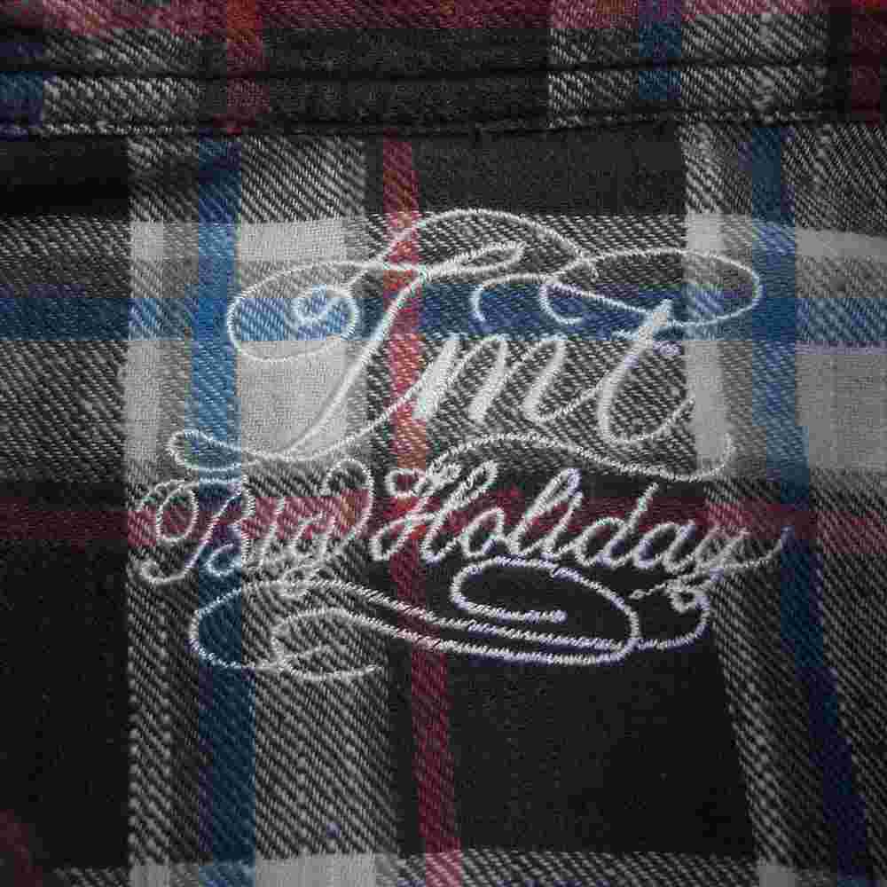 TMT ティーエムティー TSH-S1301 FLANNEL CHECK SHIRT フランネル チェック 長袖 シャツ グレー ホワイト レッド マルチカラー系 L【中古】