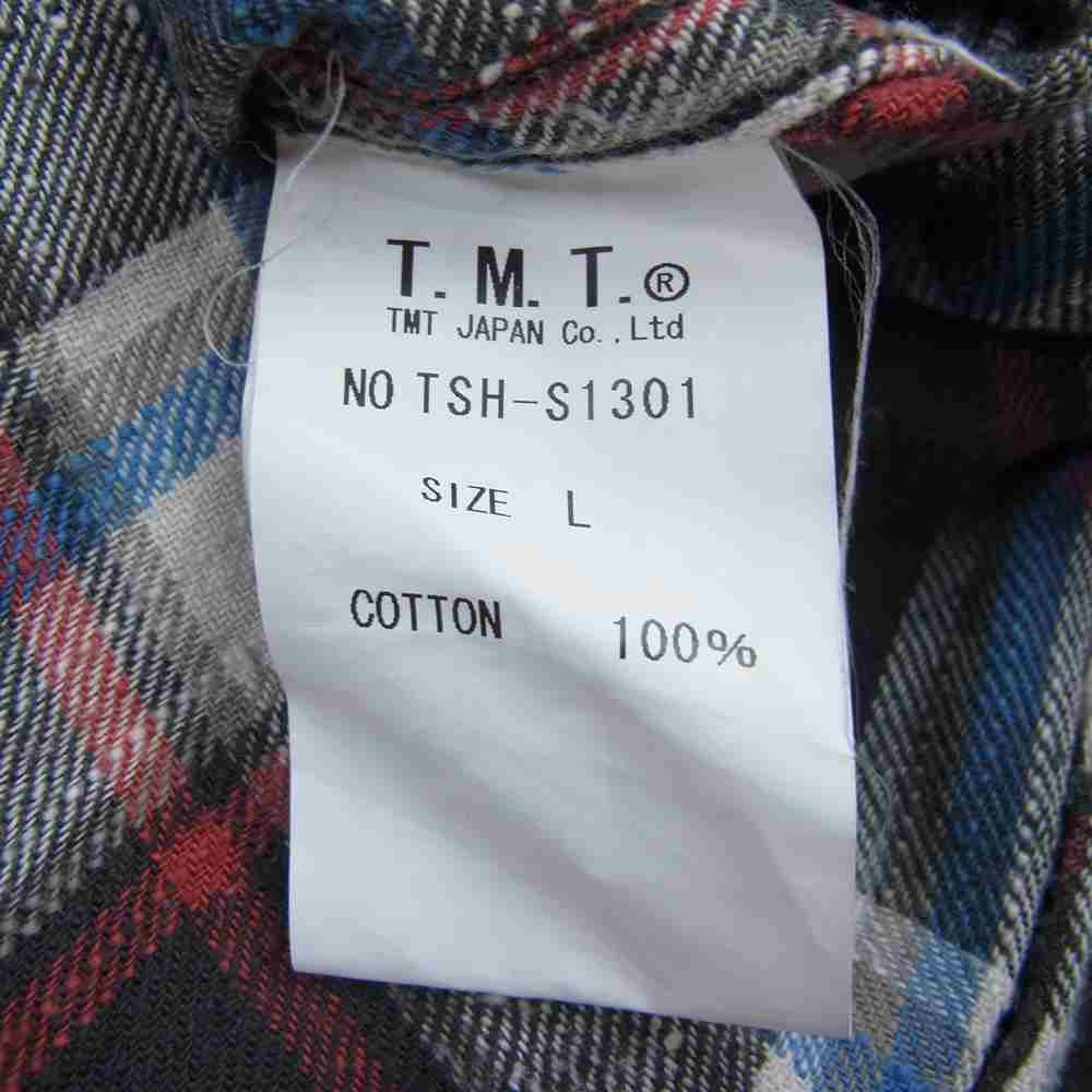 TMT ティーエムティー TSH-S1301 FLANNEL CHECK SHIRT フランネル チェック 長袖 シャツ グレー ホワイト レッド マルチカラー系 L【中古】