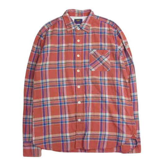 TMT ティーエムティー TSH-F1801 VINTAGE NEP TWILL CHECK SHIRTS ヴィンテージ ネップ ツイル チェック 長袖 シャツ オレンジ ネイビー オレンジ系 L【中古】