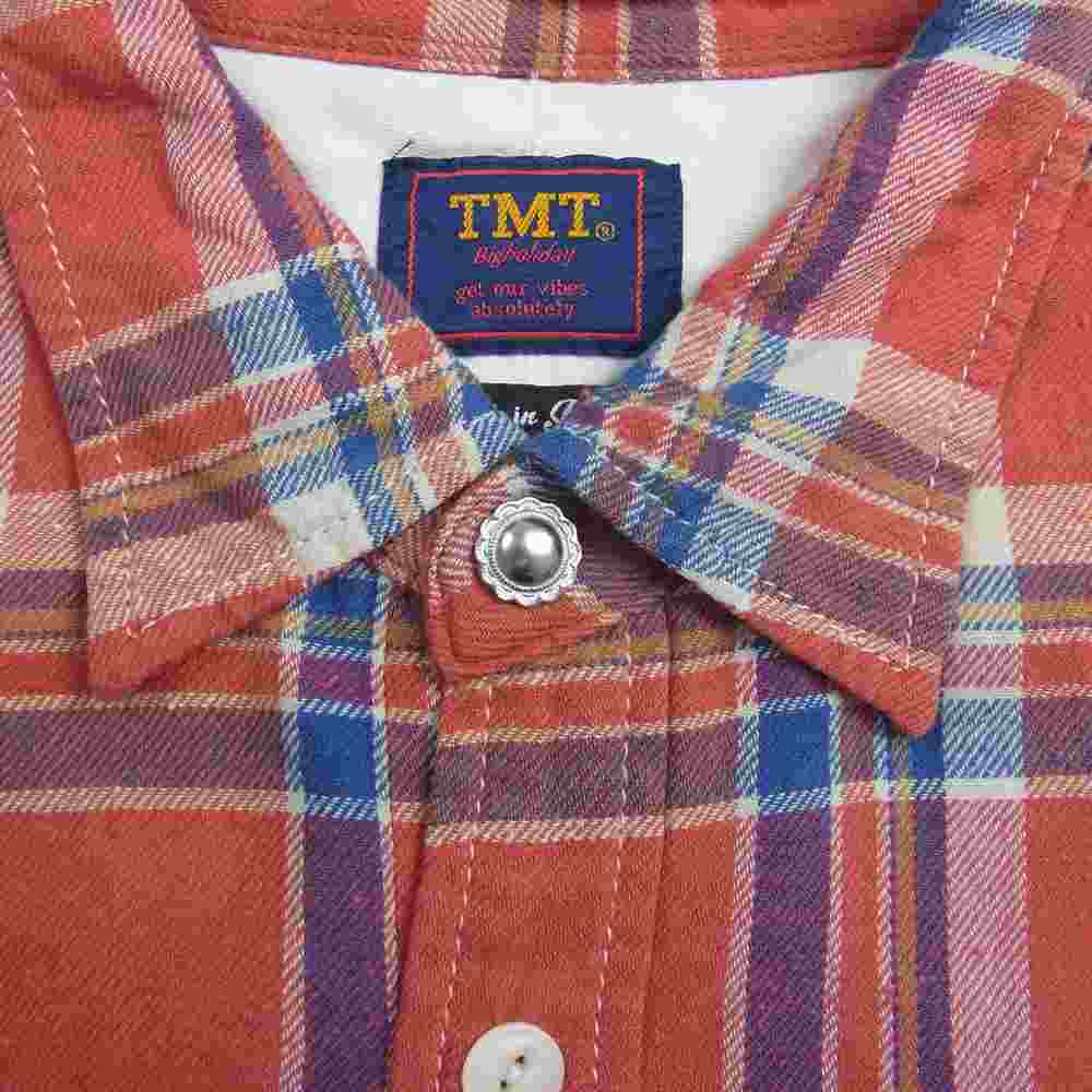 TMT ティーエムティー TSH-F1801 VINTAGE NEP TWILL CHECK SHIRTS ヴィンテージ ネップ ツイル チェック 長袖 シャツ オレンジ ネイビー オレンジ系 L【中古】