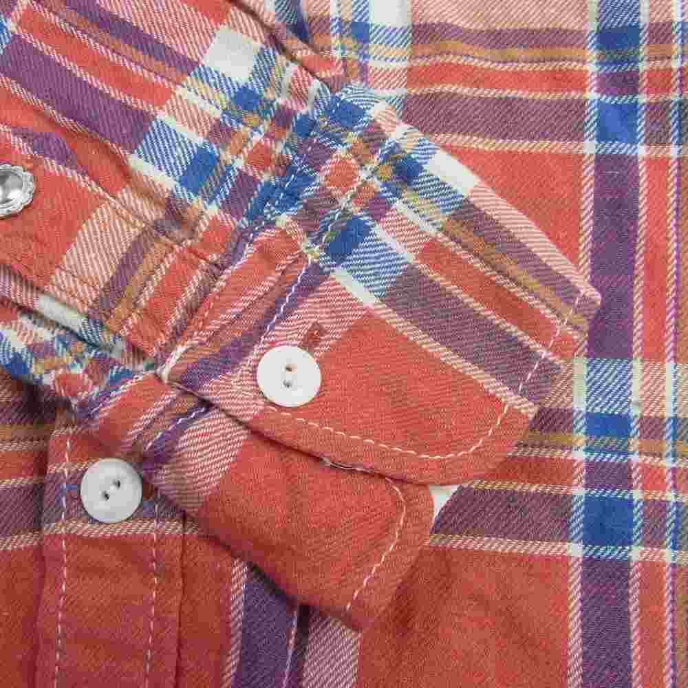 TMT ティーエムティー TSH-F1801 VINTAGE NEP TWILL CHECK SHIRTS ヴィンテージ ネップ ツイル チェック 長袖 シャツ オレンジ ネイビー オレンジ系 L【中古】
