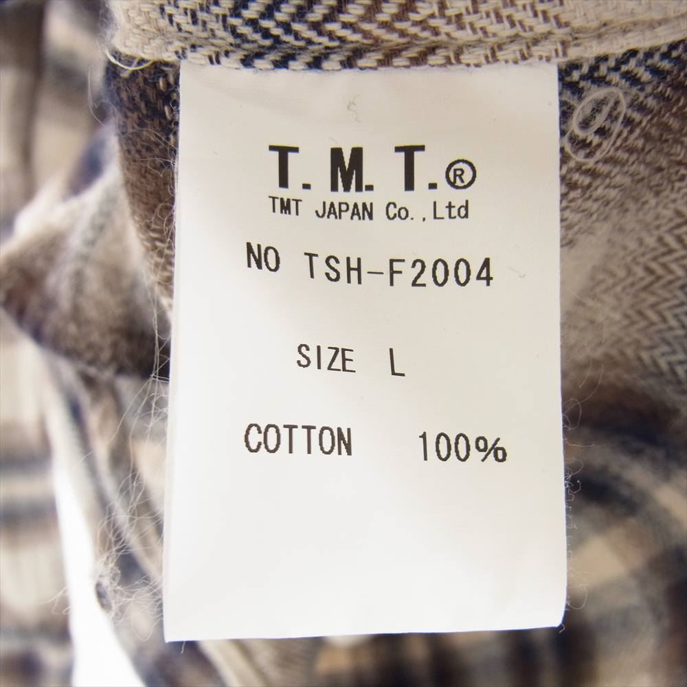 TMT ティーエムティー TSH-F2004 HERRING BONE OMBRE PLAID SHIRTS ヘリンボーン オンブレ チェック 長袖 シャツ ブラウン ホワイト ブラウン系 L【中古】