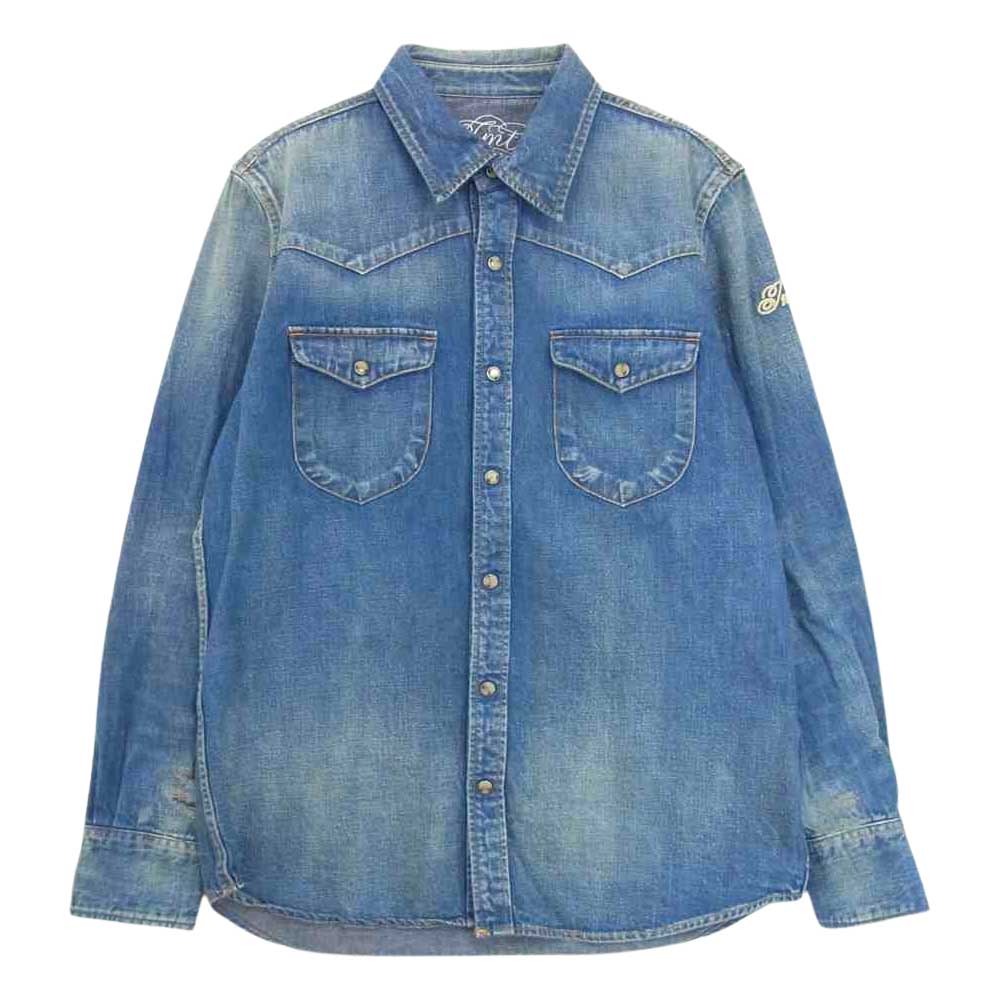 TMT ティーエムティー TSH-F1602 DAMAGE DENIM SHIRTS ダメージ 長袖 デニム シャツ インディゴブルー系 L【中古】