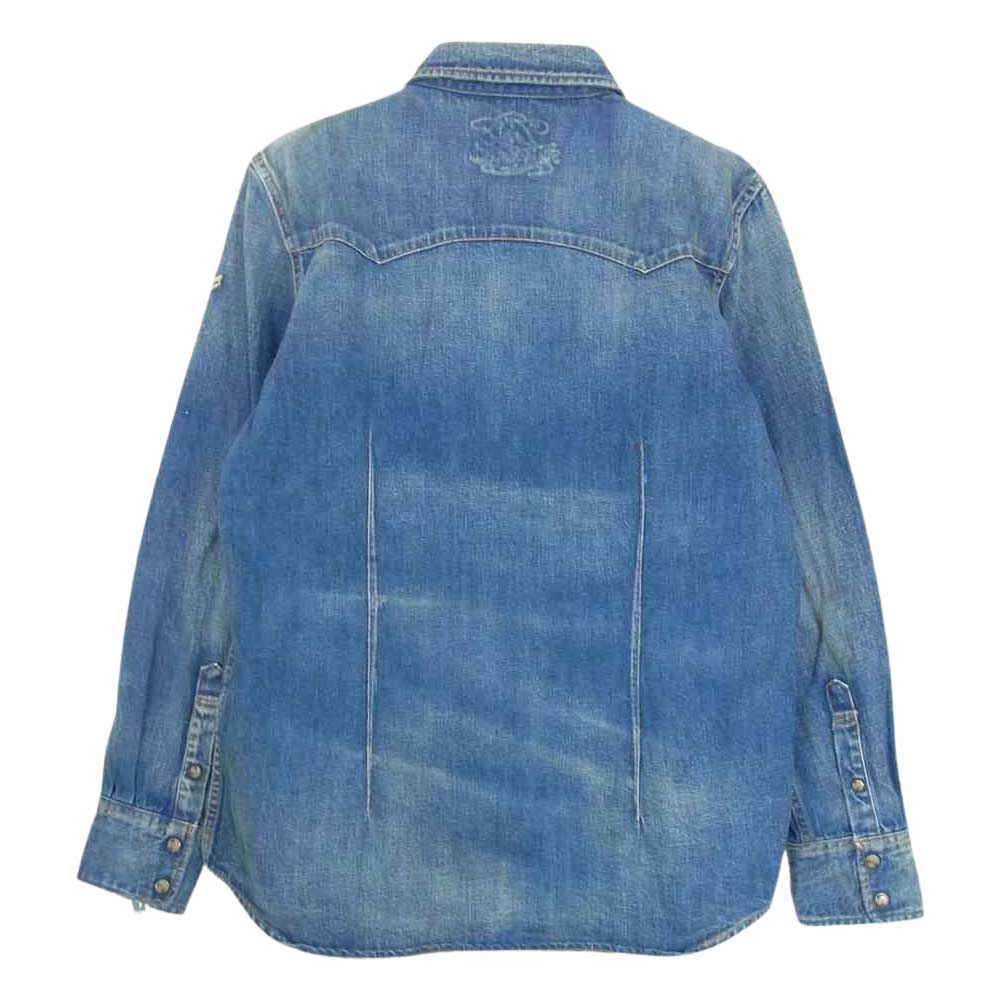 TMT ティーエムティー TSH-F1602 DAMAGE DENIM SHIRTS ダメージ 長袖 デニム シャツ インディゴブルー系 L【中古】