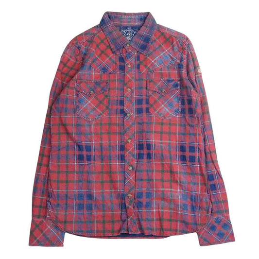 TMT ティーエムティー TSH-F1505 FLANNEL CHECK SHIRT フランネル マルチ チェック 長袖 シャツ レッド ネイビー レッド系 L【中古】