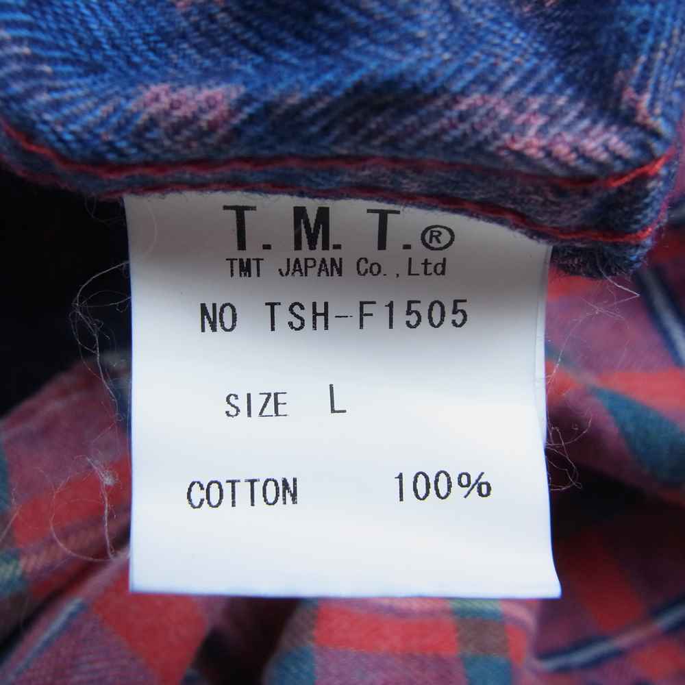 TMT ティーエムティー TSH-F1505 FLANNEL CHECK SHIRT フランネル マルチ チェック 長袖 シャツ レッド ネイビー レッド系 L【中古】
