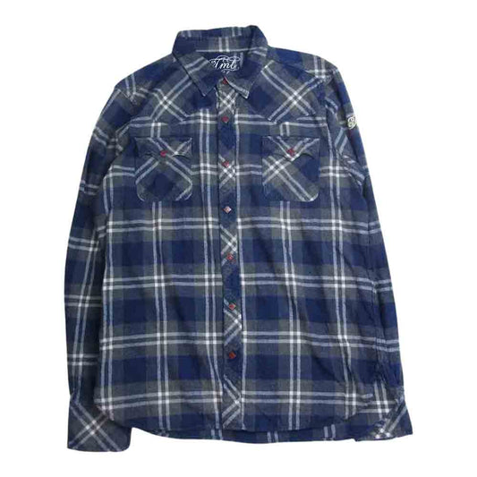 TMT ティーエムティー TSH-F14SP61 FLANNEL CHECK SHIRT フランネル チェック ウエスタン 長袖 シャツ ネイビー グレー グレー系 ネイビー系 L【中古】