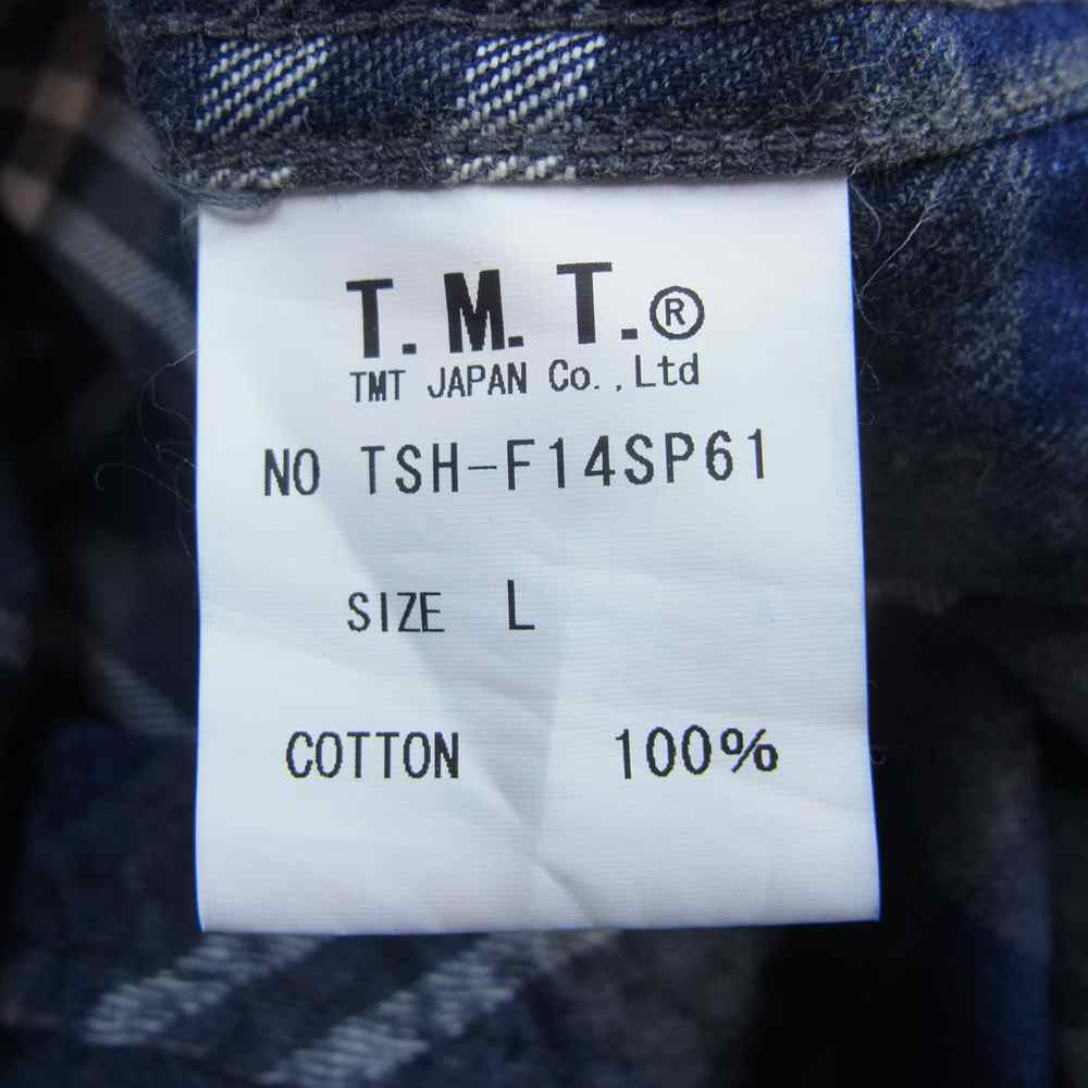 TMT ティーエムティー TSH-F14SP61 FLANNEL CHECK SHIRT フランネル チェック ウエスタン 長袖 シャツ ネイビー グレー グレー系 ネイビー系 L【中古】