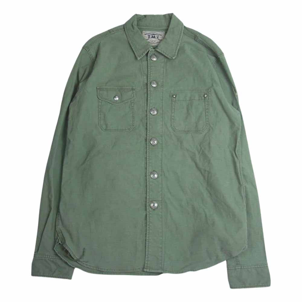 TMT ティーエムティー TSH-F1807 MILITARY SHIRTS ミリタリー コンチョ ボタン 長袖 シャツ ジャケット カーキ系 L【中古】