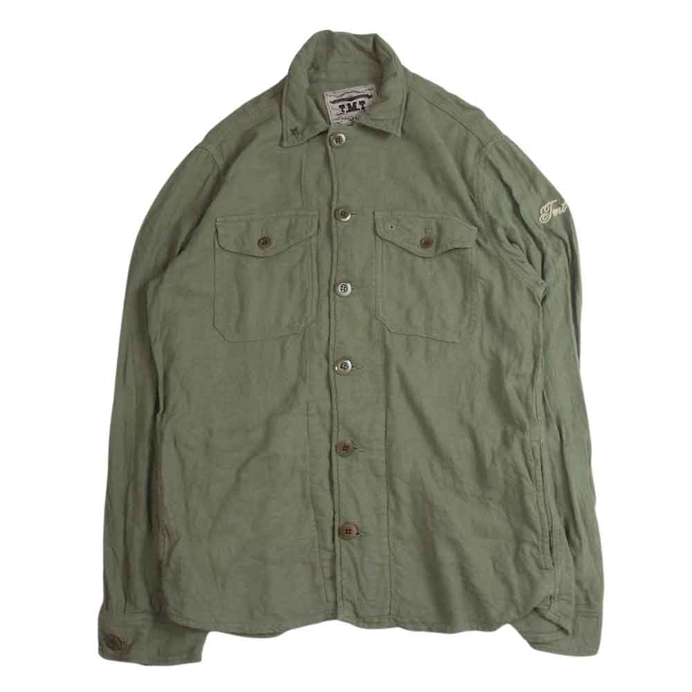 TMT ティーエムティー TJK-S2003 SLUB HERRINGBONE MILITARY SHIRTS-JACKET スラブ ヘリンボーン ミリタリー 長袖 シャツ ジャケット カーキ系 L【中古】