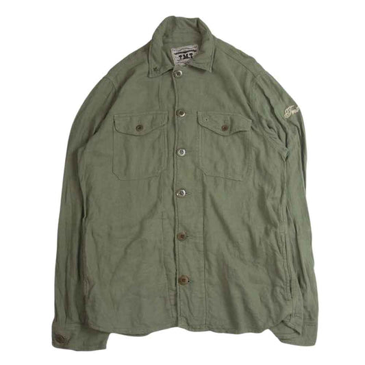 TMT ティーエムティー TJK-S2003 SLUB HERRINGBONE MILITARY SHIRTS-JACKET スラブ ヘリンボーン ミリタリー 長袖 シャツ ジャケット カーキ系 L【中古】