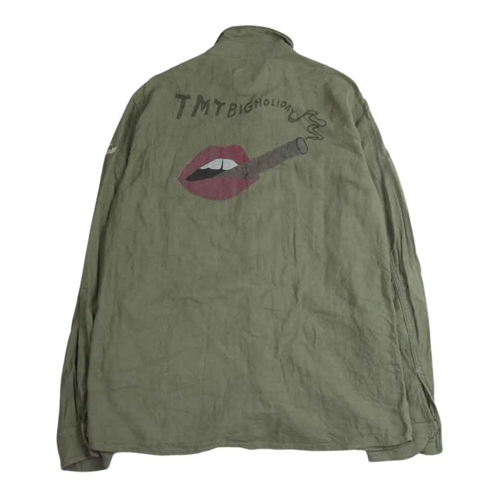 TMT ティーエムティー TJK-S2003 SLUB HERRINGBONE MILITARY SHIRTS-JACKET スラブ ヘリンボーン ミリタリー 長袖 シャツ ジャケット カーキ系 L【中古】
