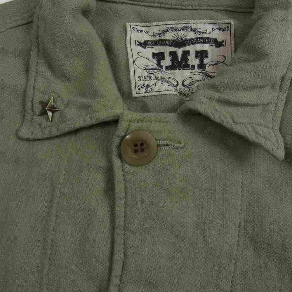 TMT ティーエムティー TJK-S2003 SLUB HERRINGBONE MILITARY SHIRTS-JACKET スラブ ヘリンボーン ミリタリー 長袖 シャツ ジャケット カーキ系 L【中古】