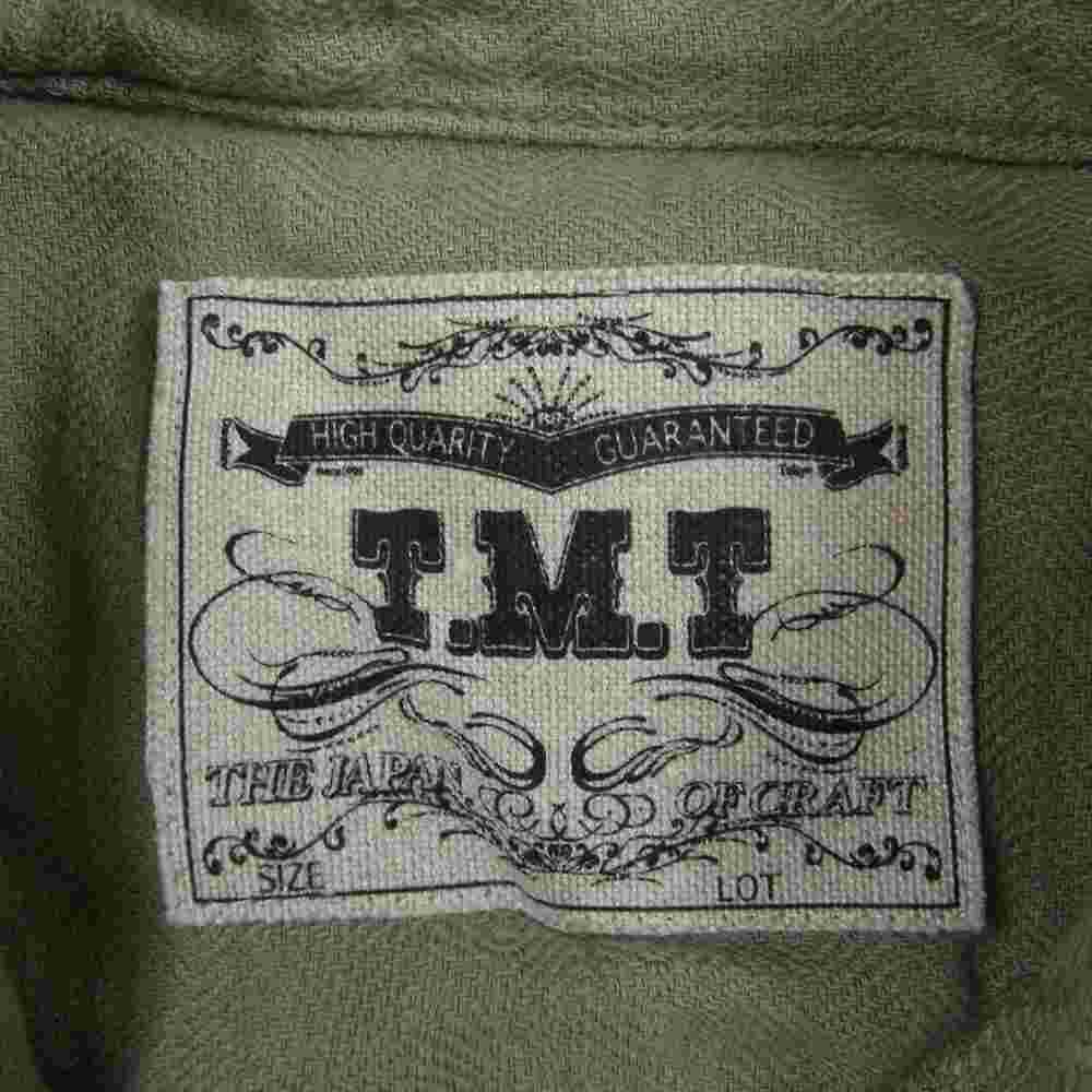 TMT ティーエムティー TJK-S2003 SLUB HERRINGBONE MILITARY SHIRTS-JACKET スラブ ヘリンボーン ミリタリー 長袖 シャツ ジャケット カーキ系 L【中古】
